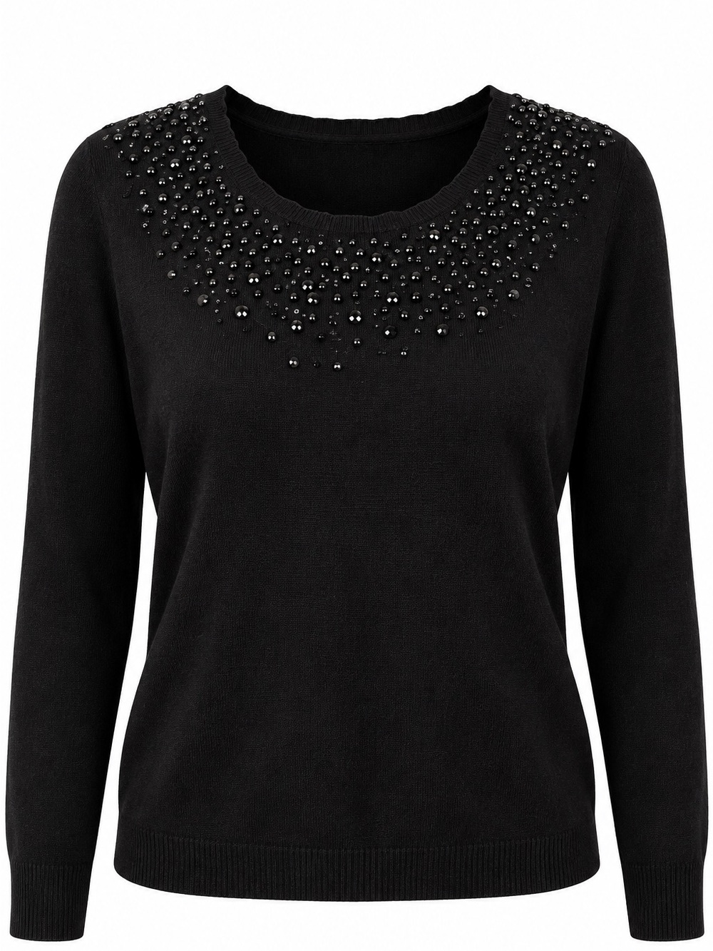 Debbie Morgan Black Embellished Knit Sweater XL Plus Size Long Sleeve